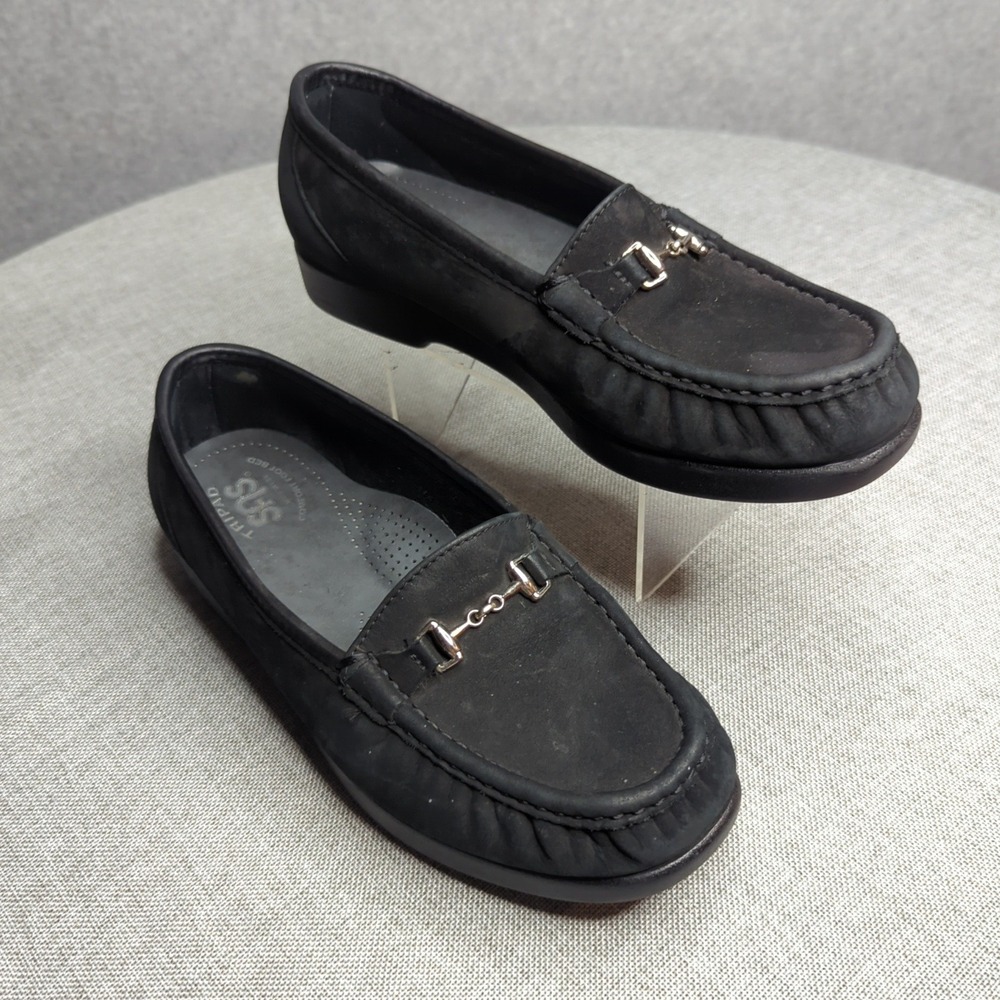 SAS Tripad Comfort Loafers Women's 7M Black Suede Leather buckle Slip On Shoes